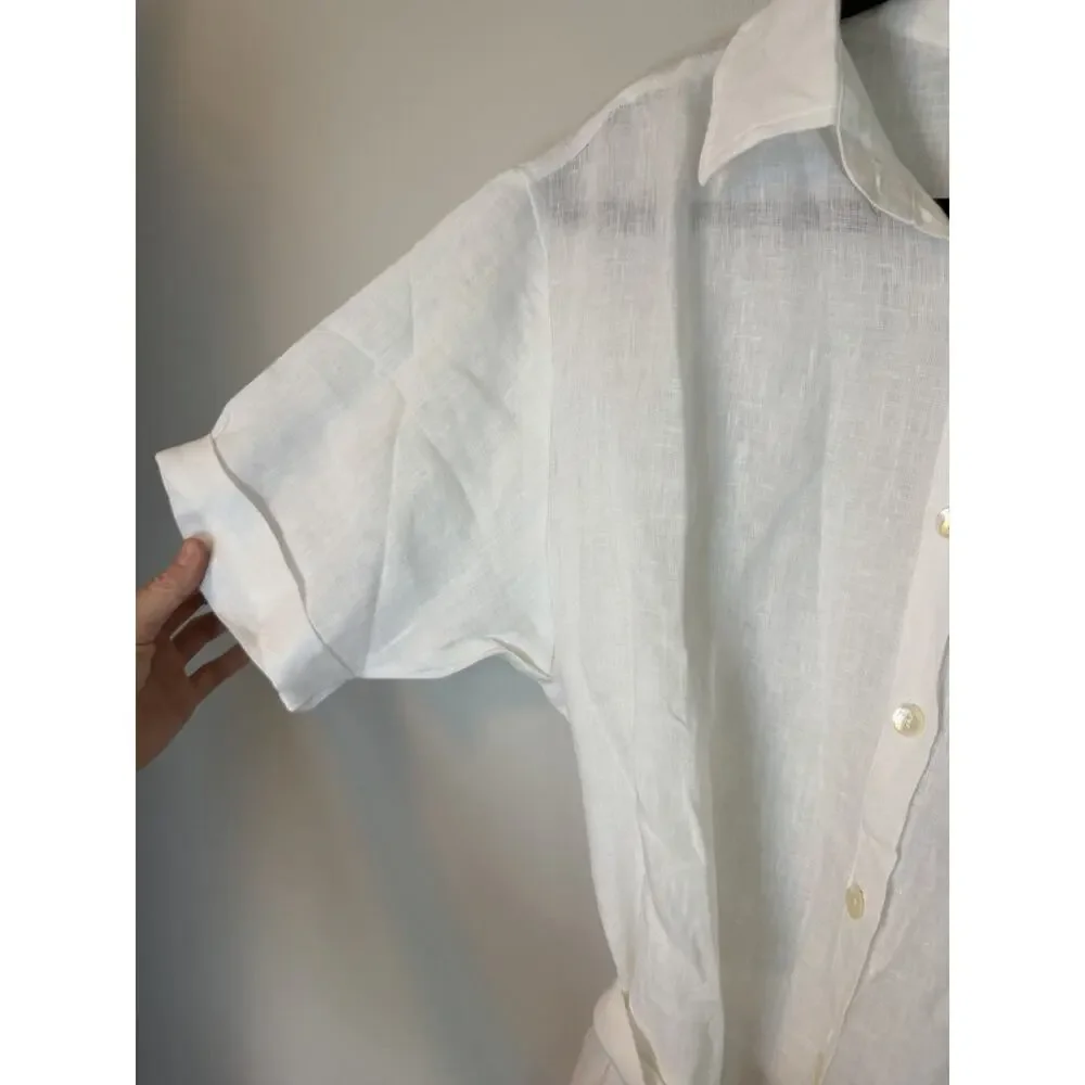 Vitamin A Women's White Linen Button Placket Self-Tie Playa Romper Size S $170